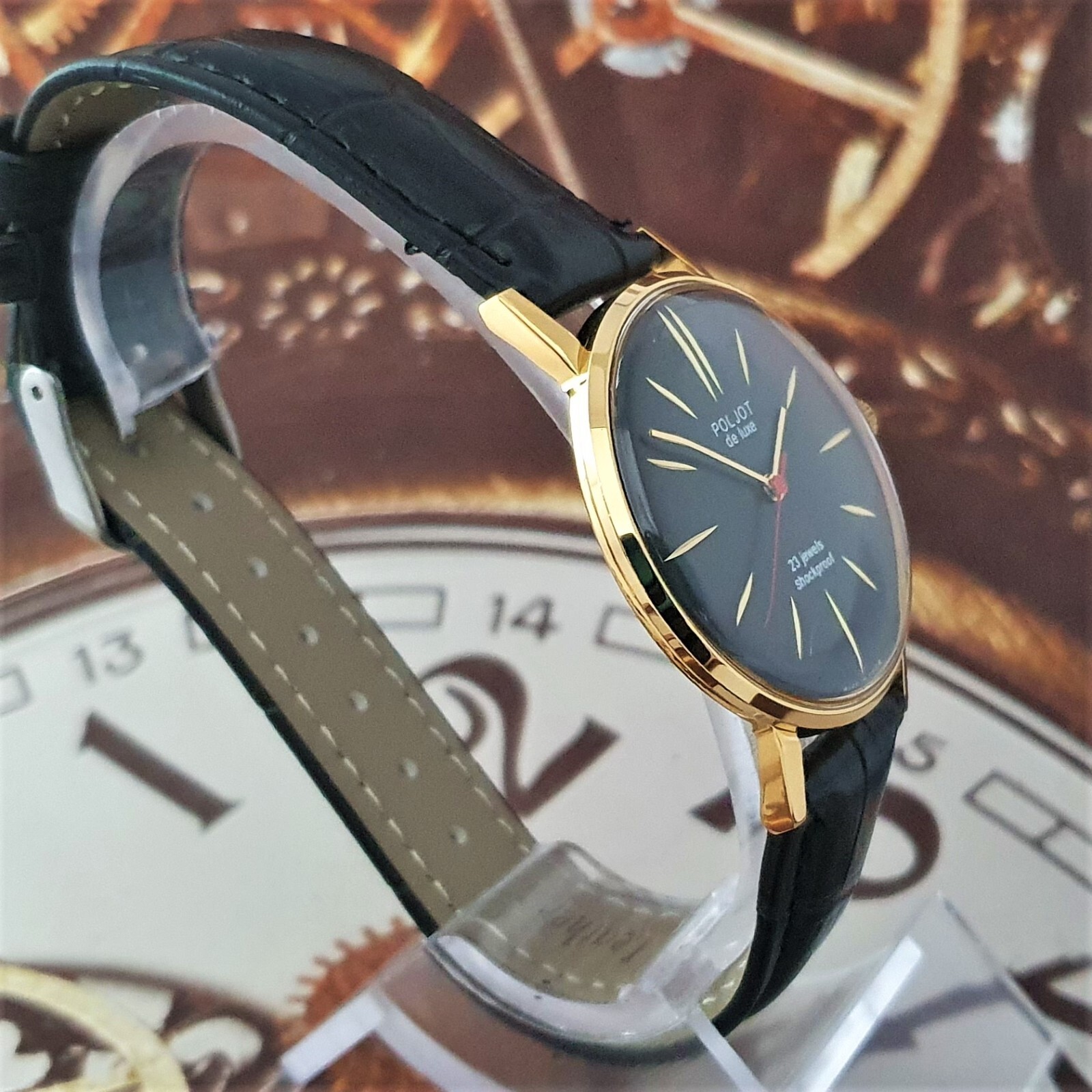 Vintage Watch Poljot De Luxe ULTRA SLIM 2209 Black Dial Mechanical Watch USSR