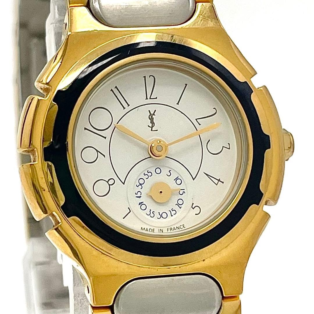 YSL Yves Saint Laurent Two-Tone Quartz Watch White Small Second Japan 073238