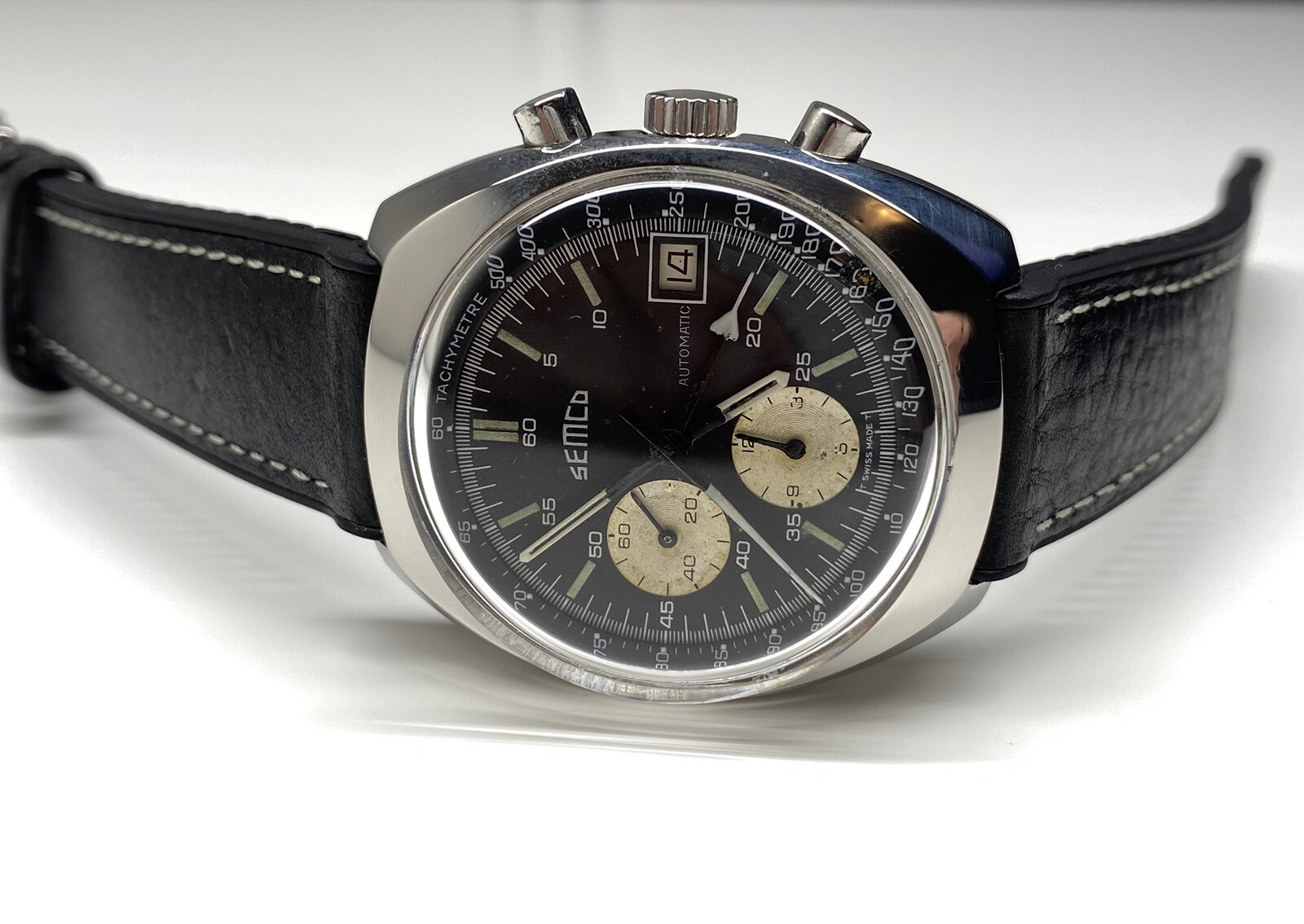 rare vintage lemania semco chronograph automatic date swiss made wristwatch
