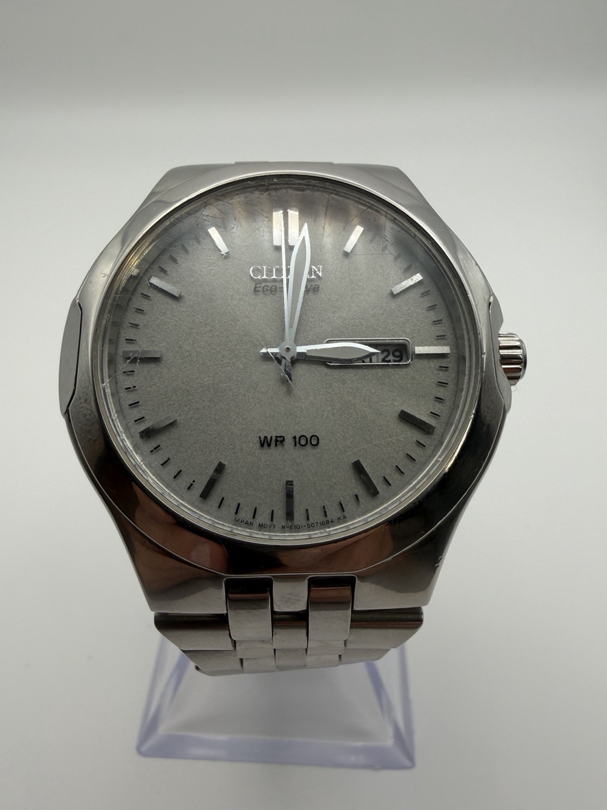Citizen Eco-Drive WR100 100m Silver Dial Date Stainless Steel Bracelet Watch
