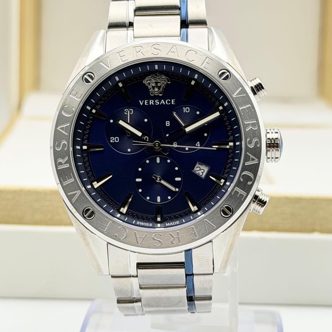 Versace V-Chrono VEHB00519 Blue Date Working Men’s Quartz Watch Authentic Boxed