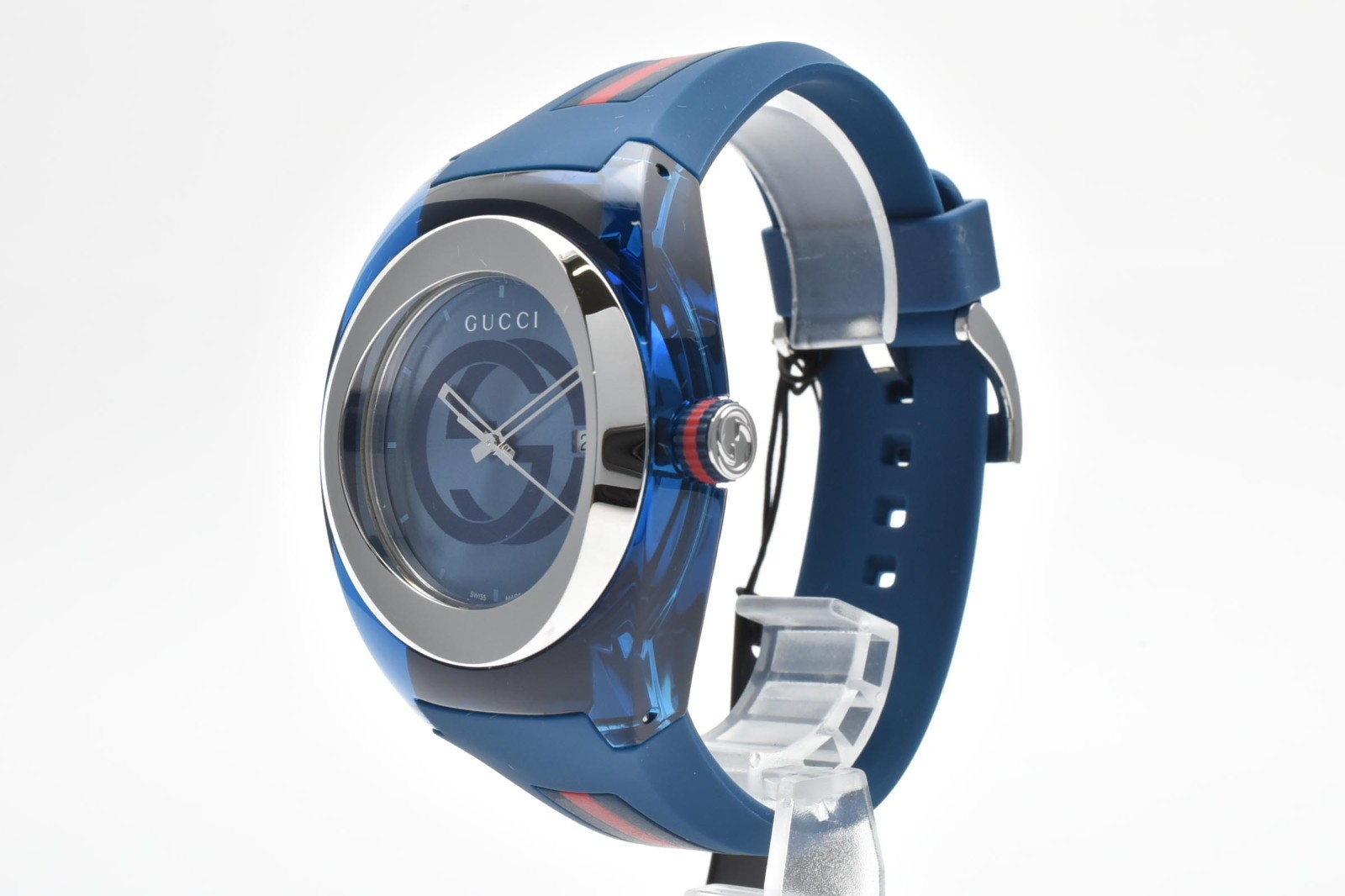 [Near MINT] GUCCI Sync YA137104A/137.1 Blue Silicon Quartz Mens Watch JAPAN