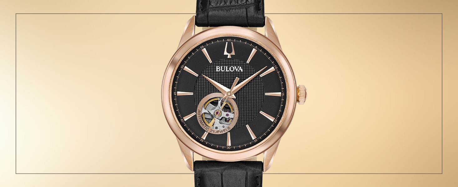 Bulova Automatic Classic Nice Wrist Watch For Men Black Leather Strap