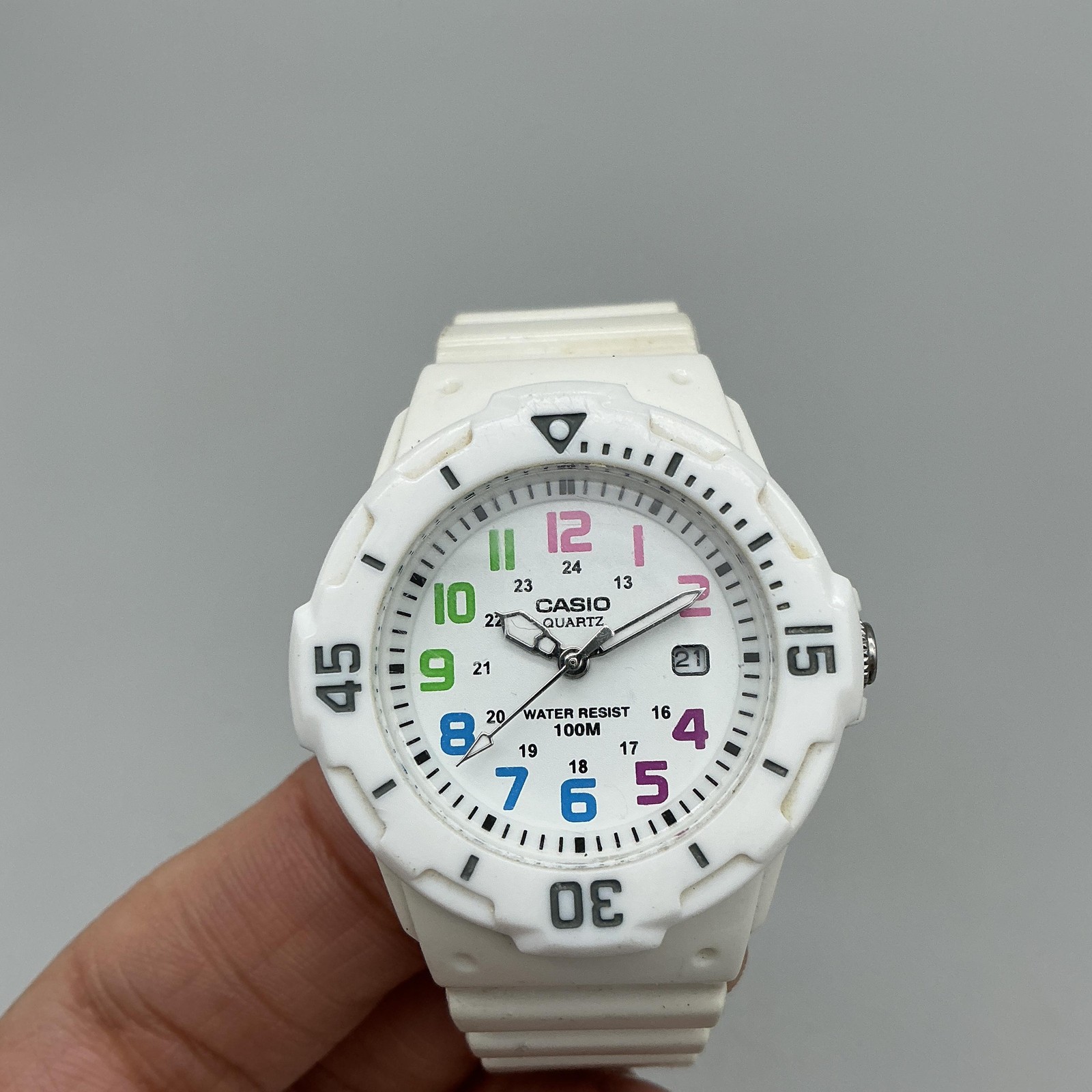 Casio Womens Watch 34mm White Multicolor Dial 100M Date LRW-200H New Battery