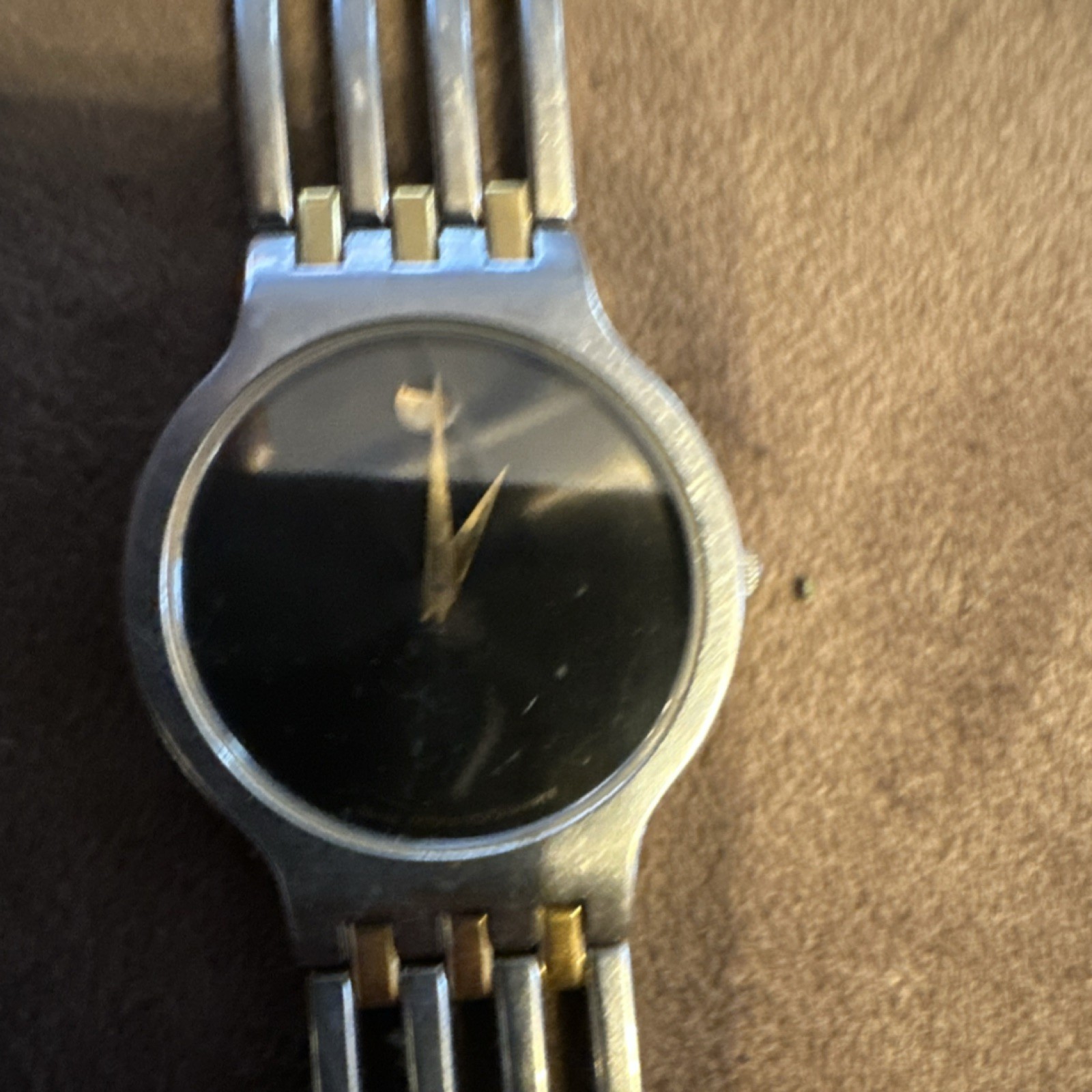 Movado Museum Classic Black Dial Two-Tone Metal Bracelet No Hour Marks Watch