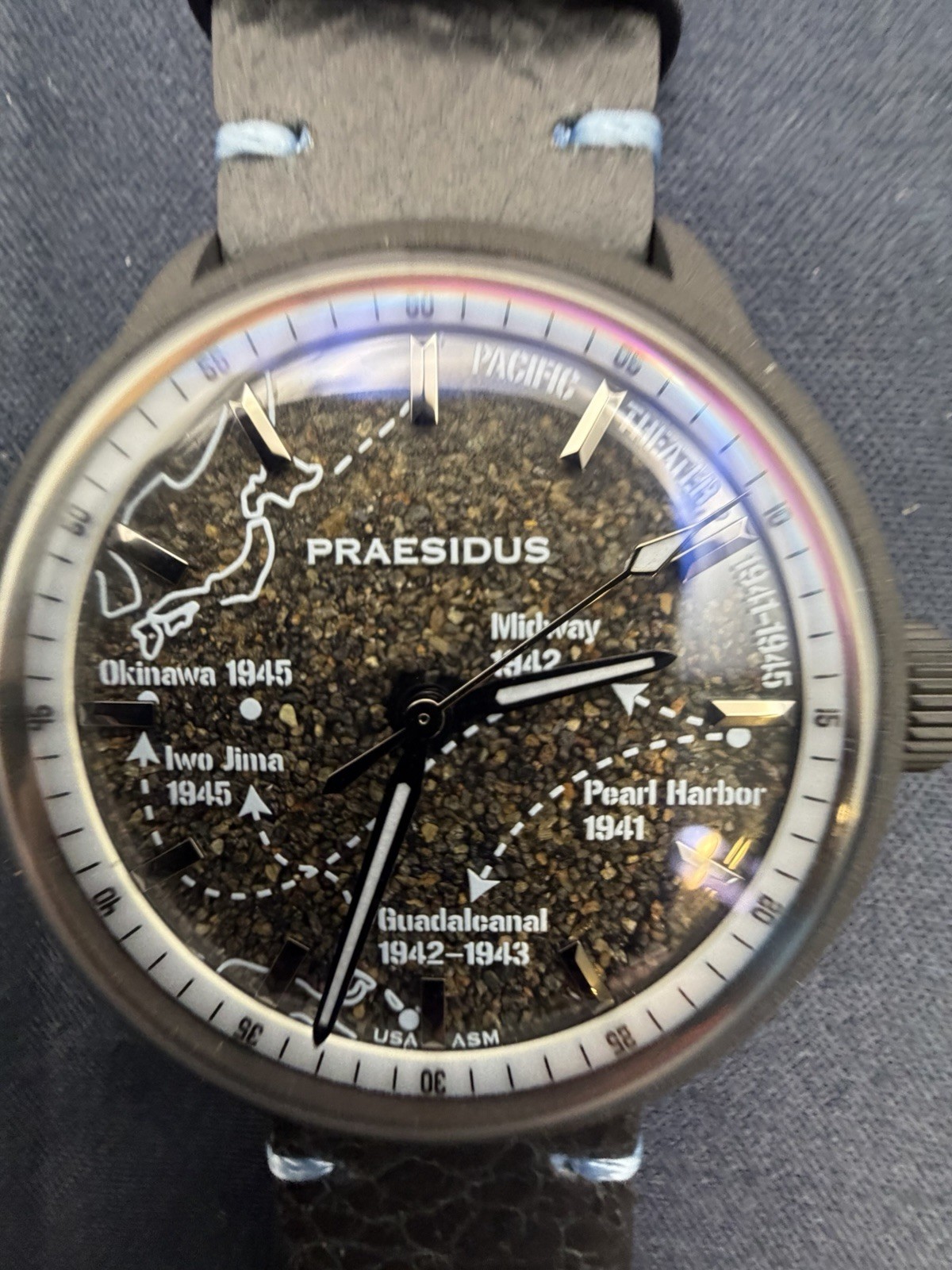 Praesidus Iwo Jima Black Sand Quartz Watch Lume Hands Steel, Box, Leather