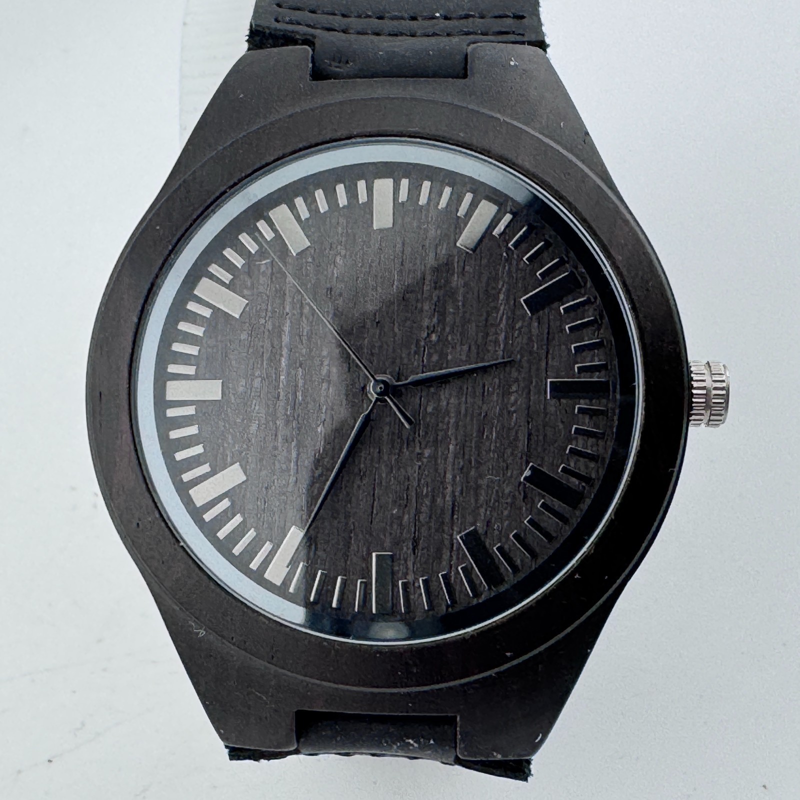 Mon’s Gift To Son Quartz Watch Men Dark Brown Wood Case Leather Band New Battery