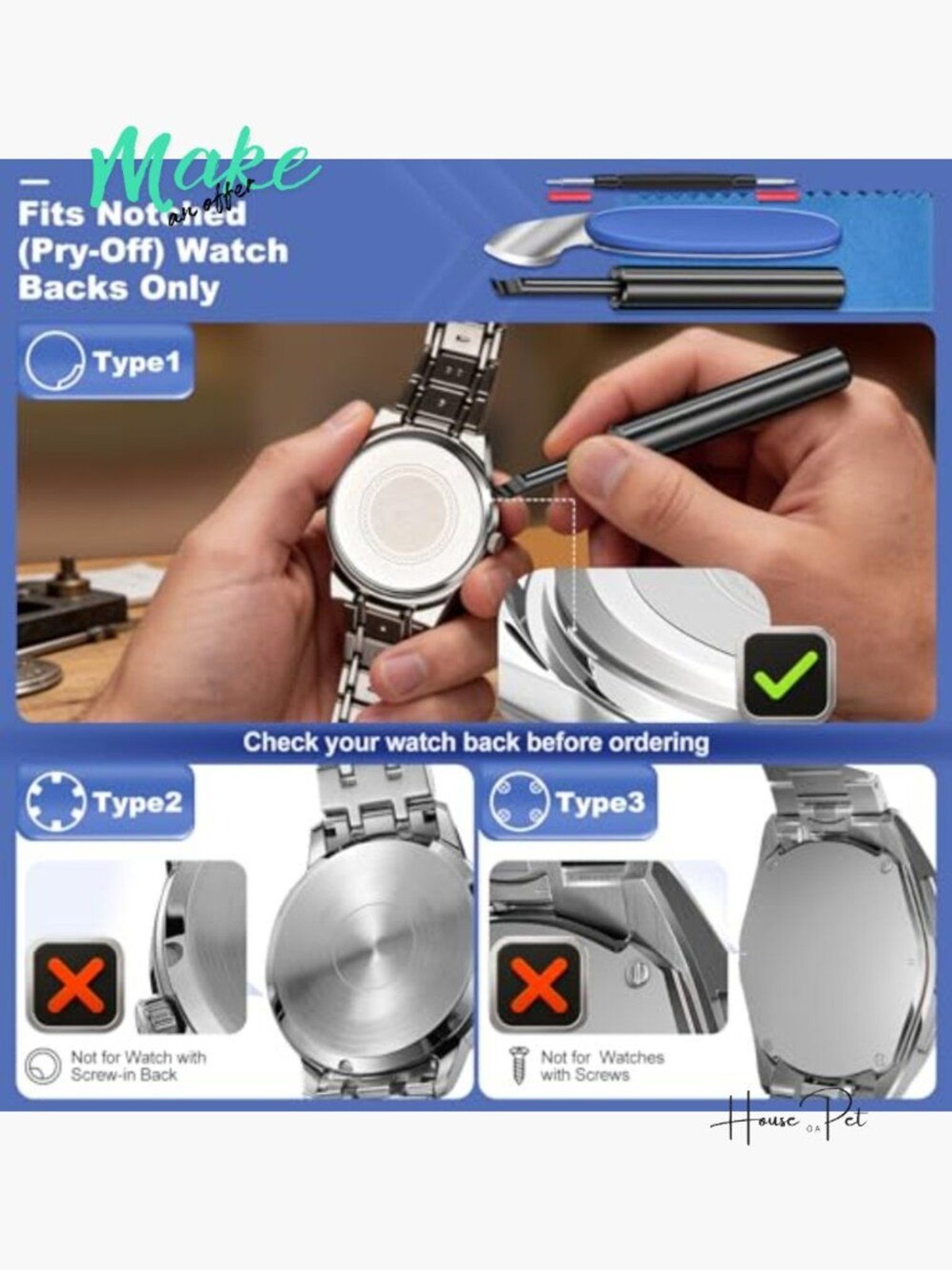 Watch Repair Kit with Battery Replacement Tool, Back Case Opener & Spring Bar