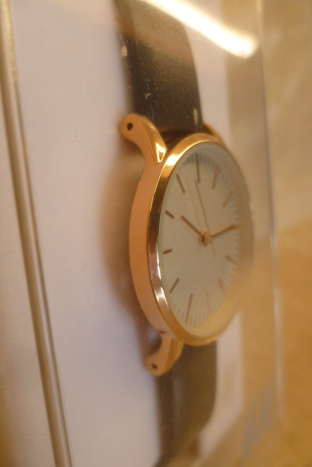 Smart Quartz H&M Watch Rose Gold Black Strap Champagne Ivory 30mm Face Dial