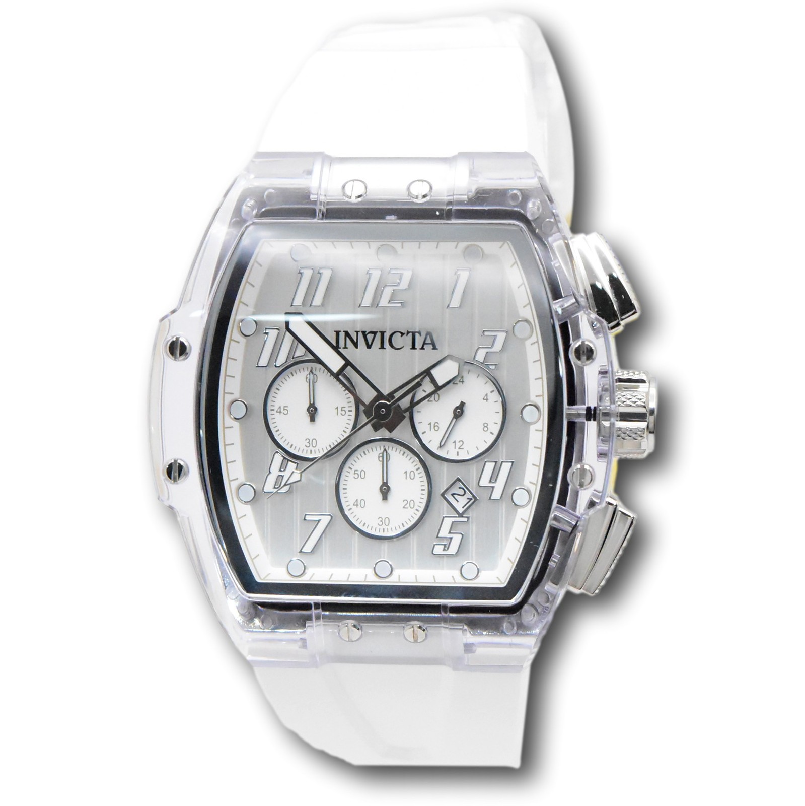 Invicta S1 Rally Crystal Chronograph Men’s 47mm Clear Case White Watch 45481
