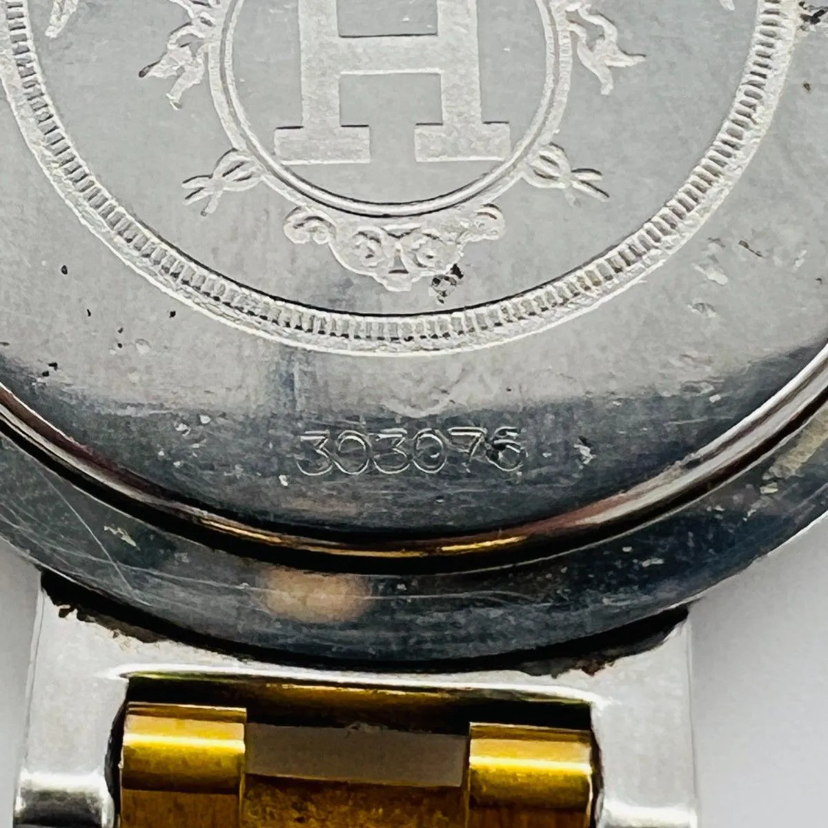 HERMES Clipper Watch White Dial Silver x Gold Combination Color Battery Replaced