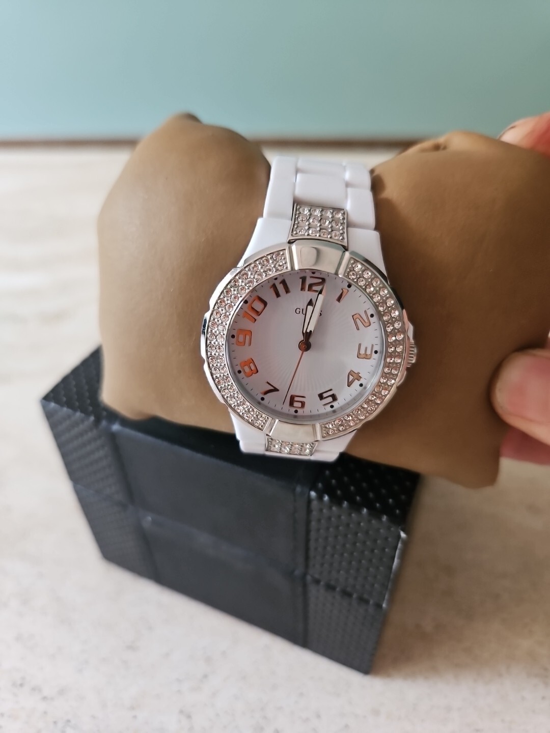 Women’s White Dial With Crystal Rhinestones Polycarbonate W/Original Box