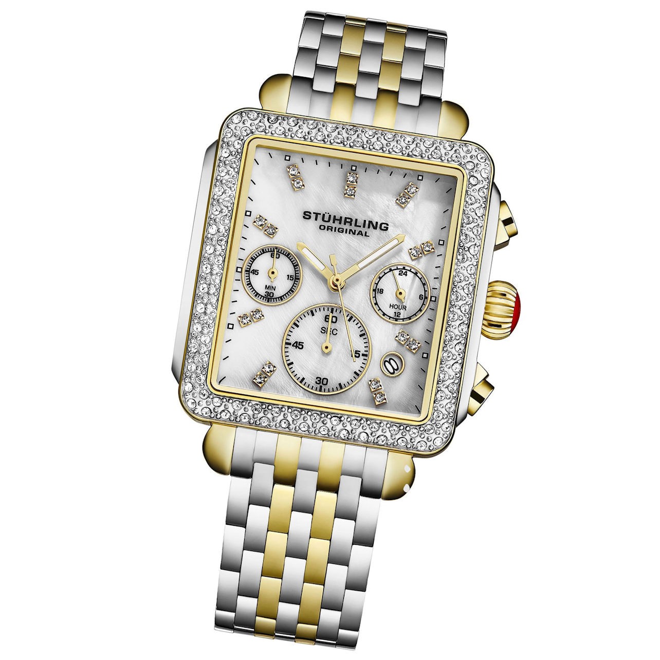 Stuhrling Sonata 4083 2 Chronograph Stainless Steel Two Tone Date Womens Watch