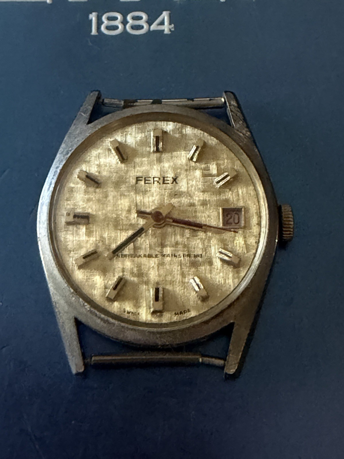 Vintage Ferex Swiss Mechanical Watch 34mm Gold Linen Texture Dial , Working Well