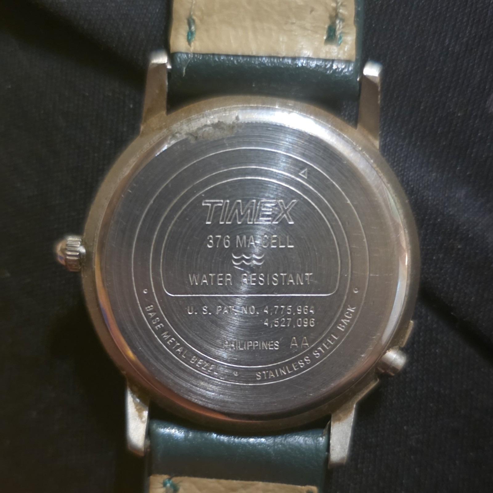 Timex Indiglo Quartz Analog Watch White Dial Arabic Numerals Green Leather Strap