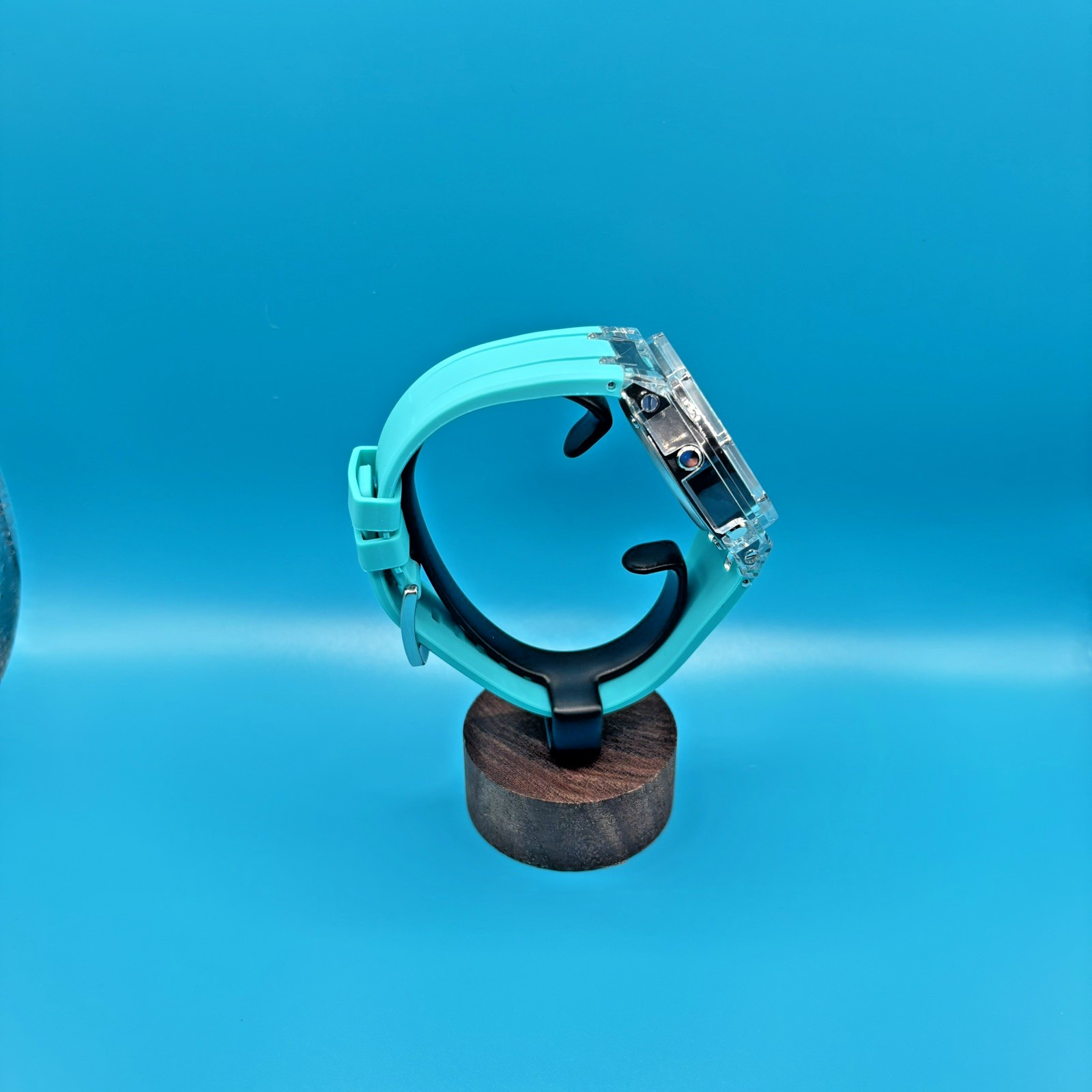 Casio G shock Custom 2100 Octagonal Watch Clear Case Turquoise SKY Blue Dial