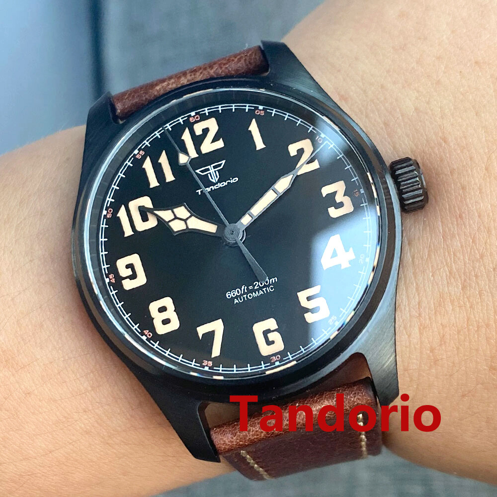 39mm Sapphire Glass Black PVD Pilot 20ATM Japan NH35A PT5000 Men Watch Luminous