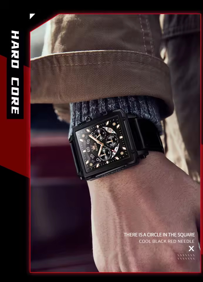 OLEVS 9919 Square Quartz Wristwatch  Waterproof Luminous Sports Men’s Watch