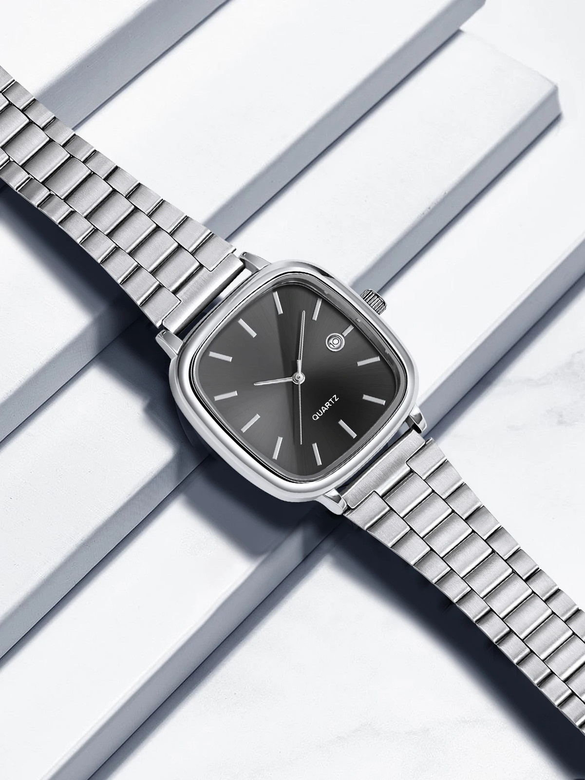 Modern minimalist square watch Business mens metal watch stainless