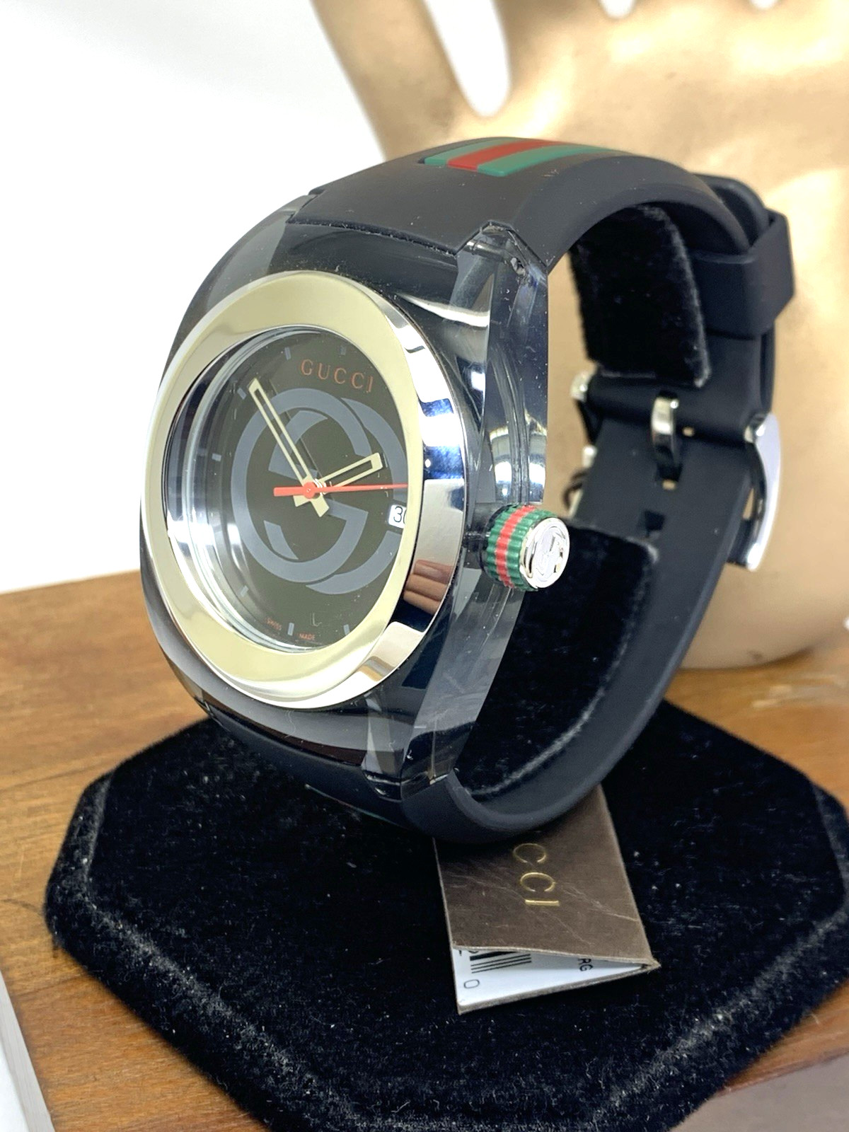 GUCCI Men’s Watch YA137101 Sync Swiss Quartz Black Rubber Band 46mm