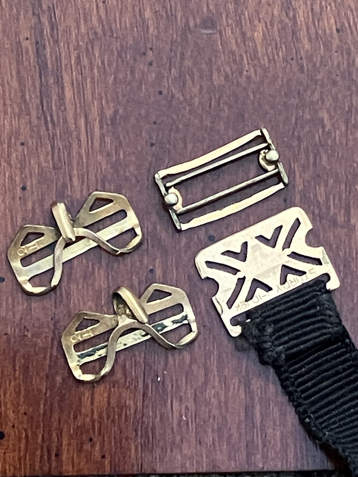 ANTIQUE LADIES ART DECO 4 PIECE RIBBON WATCH BAND SNAP SET GOLD FILLED-JF STURDY