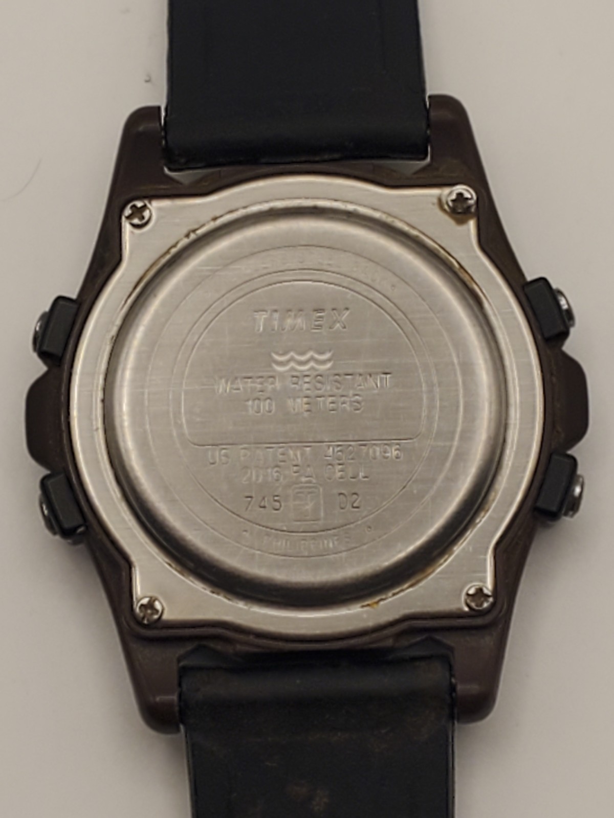 Timex Watch Men 100m Plastic Brown Light Alarm Date Black Rubber Band Quartz