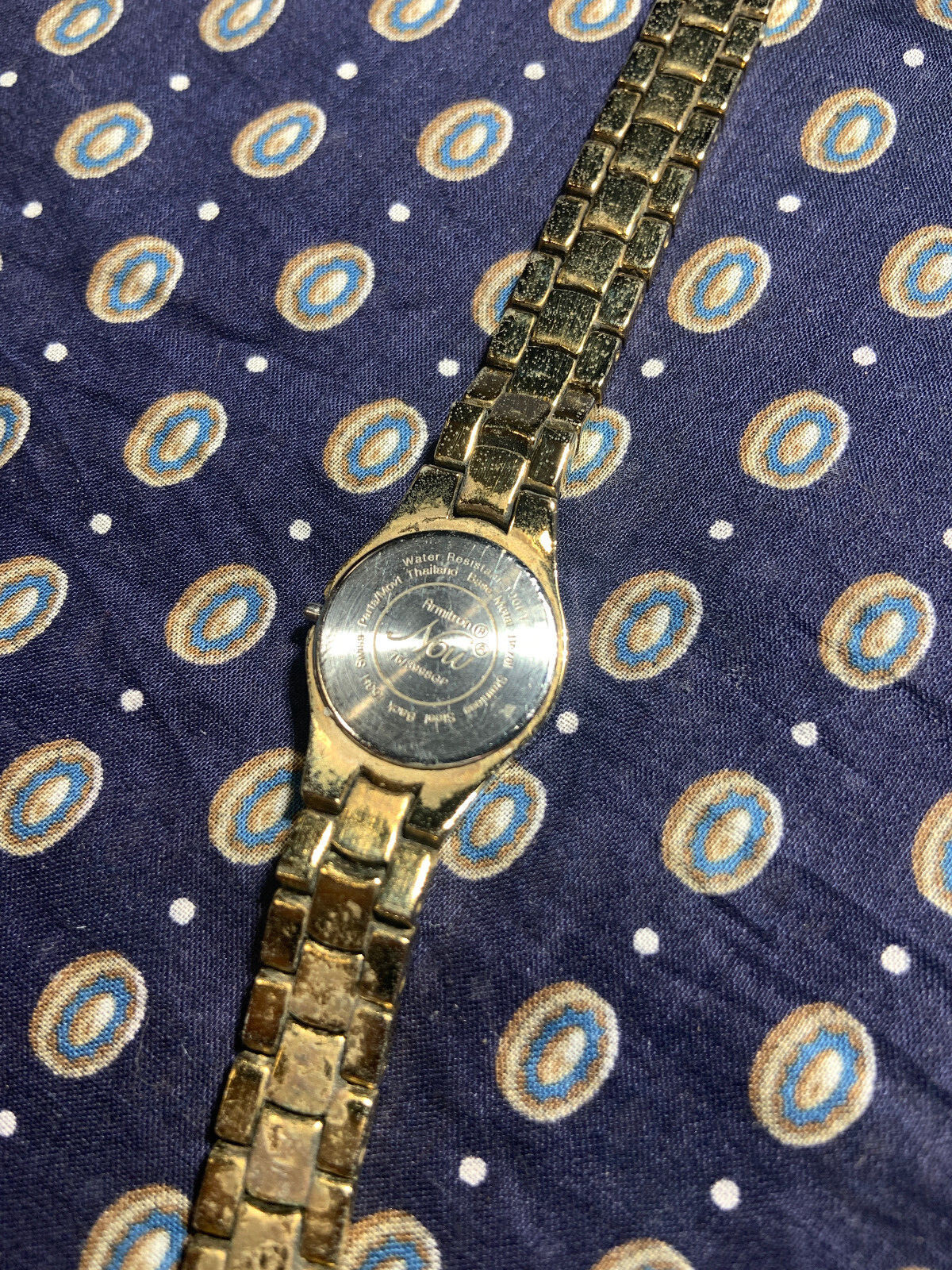 Armitron Now Vintage Watch Gold Tone MOP Dial Crystal Band Bezel New Battery 7″