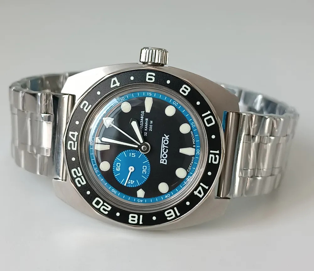 Vostok Amphibia 17034B GMT Watch Batman Automatic USA Seller