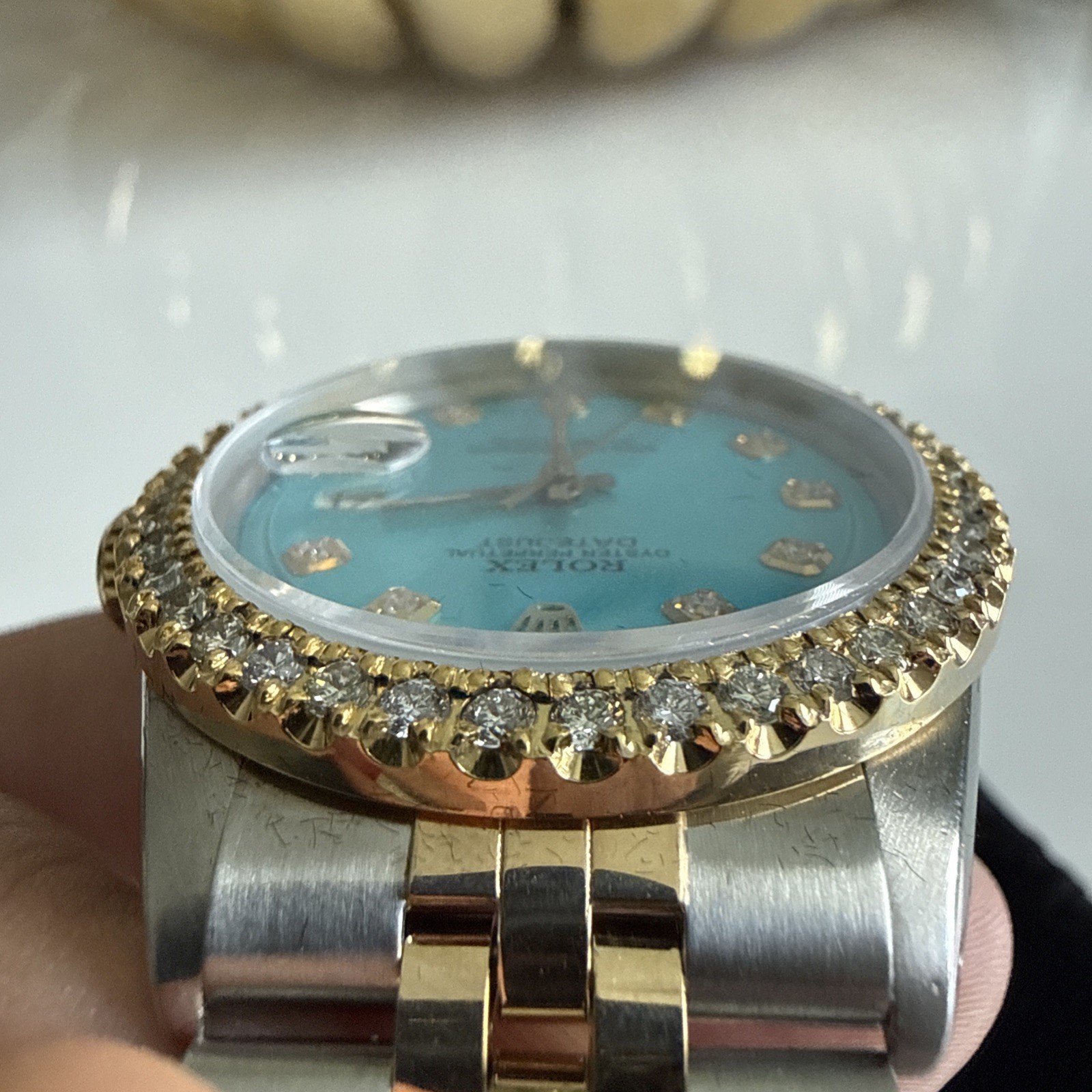 Rolex Datejust 2 Tone White Gold Diamond Bezel Custom Tiffany Blue Dial 36mm