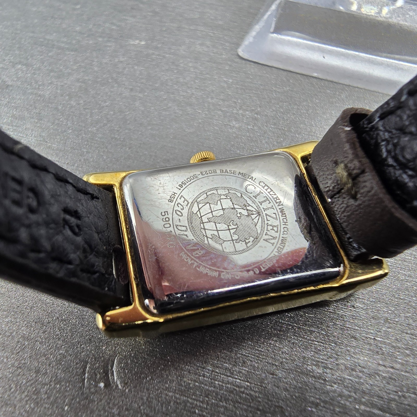 Citizen Eco-Drive Tank Watch Women 18mm Champagne Dial Gold Tone Rectangle Runs