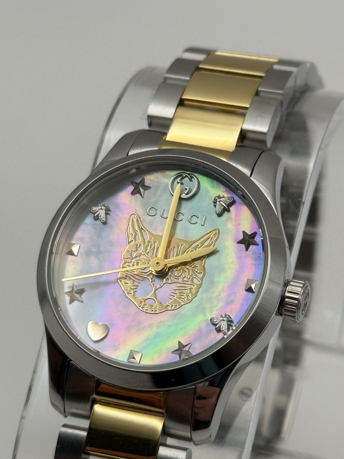 Gucci G Timeless Quartz MOP Blue Dial Two Tone Steel Strap Watch YA1265011