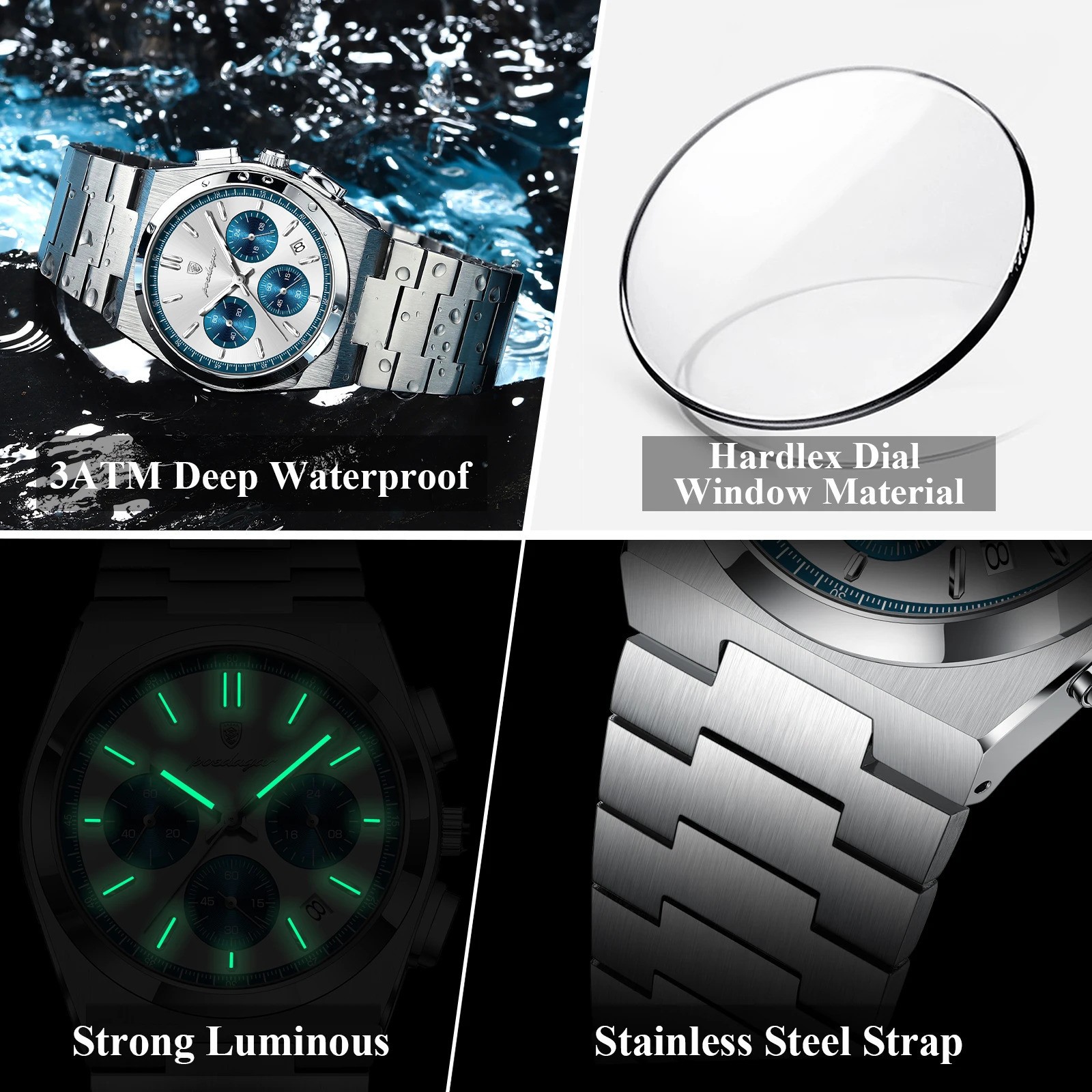 POEDAGAR Luxury Men Chronograph Watch Waterproof Luminous Steel Date