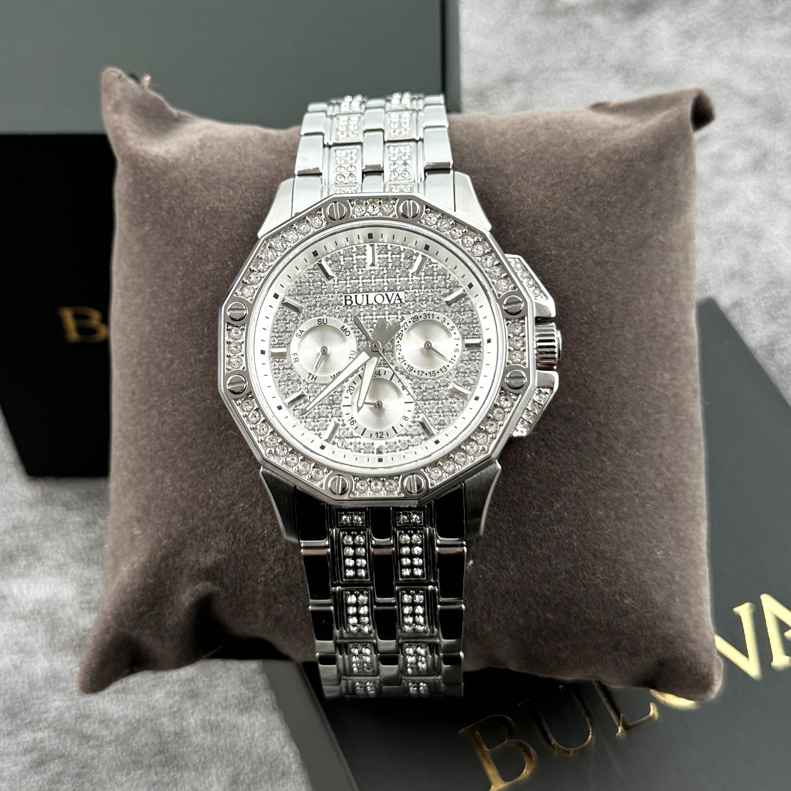 Bulova Men’s Crystal Octava Silver-Tone Dial Multifunction Men’s Watch 96C134
