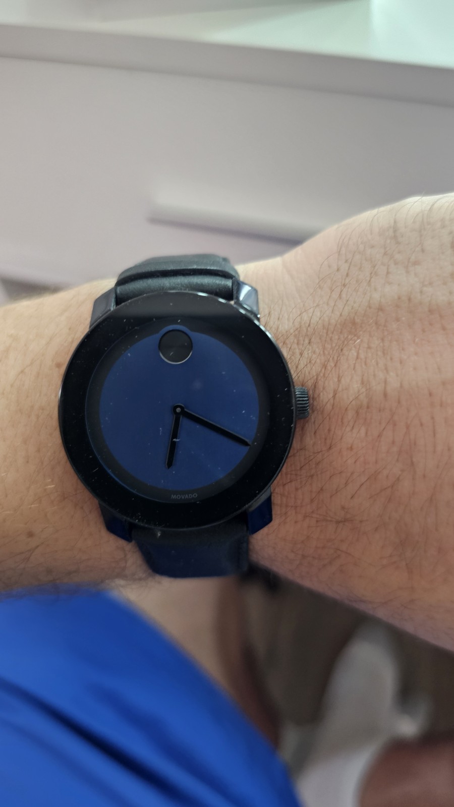 Movado Bold Men’s Quartz Watch Blue Dial 42mm Leather Strap Box