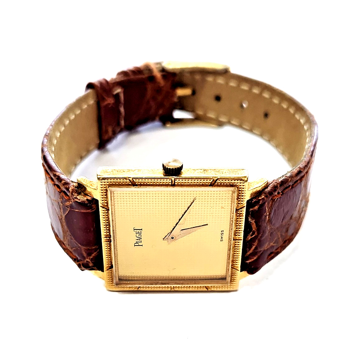 PIAGET Model-937 18K Yellow Gold Clous De Paris/Hobnail Mechanical Tank Watch