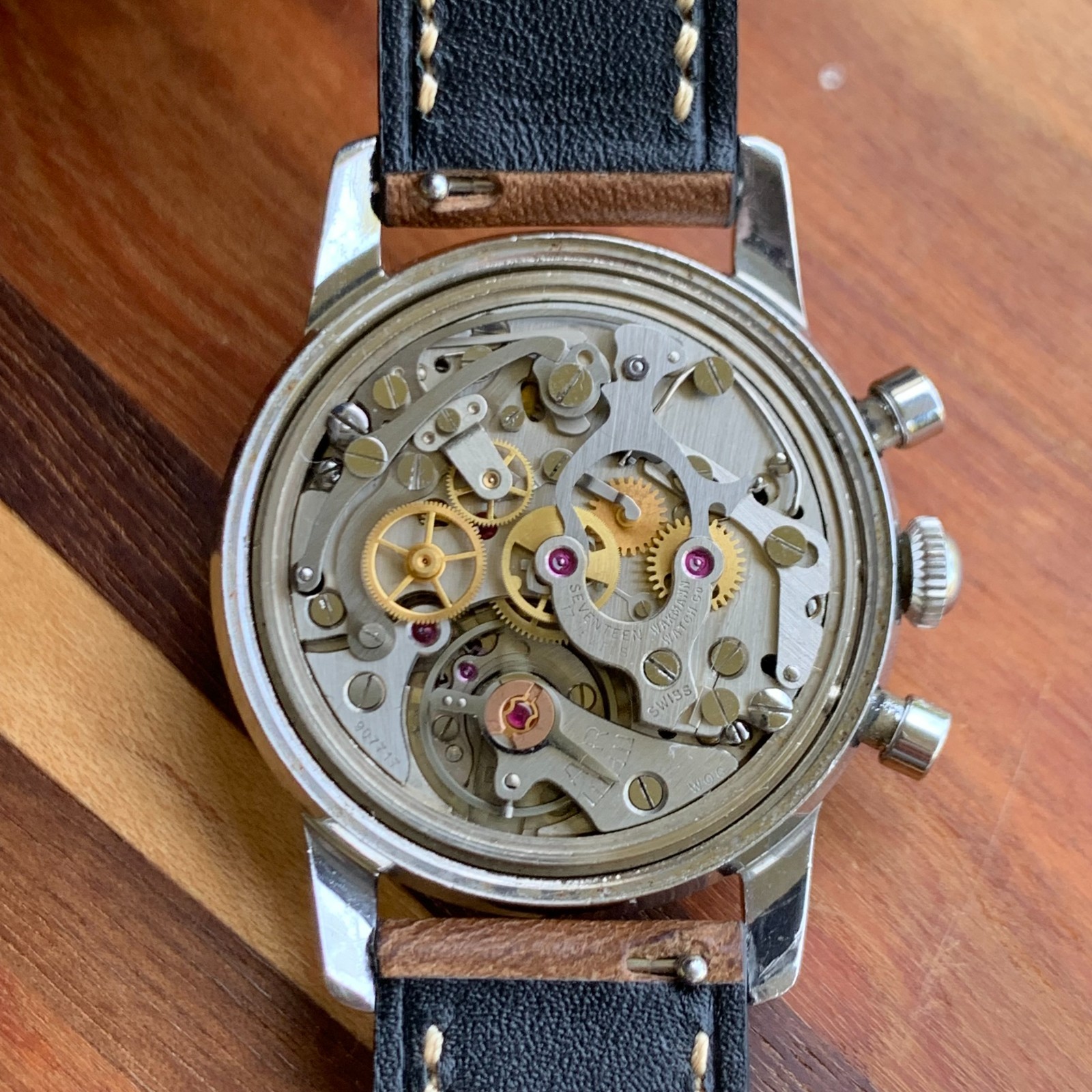 Vintage Wakmann Three Register Stainless Steel Chronograph Wristwatch