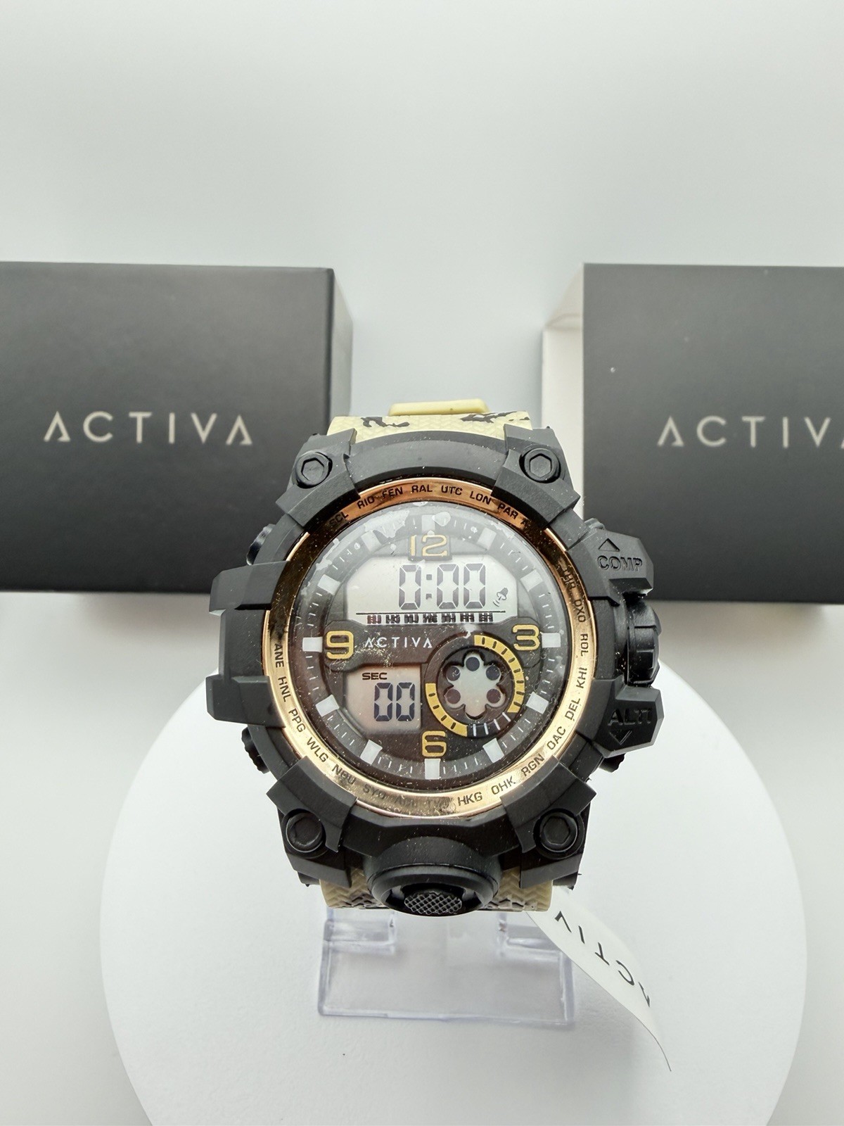 ACW435-005-Activa X Invicta Men’s Digital Watch – 54.5mm.Tan Camo Band