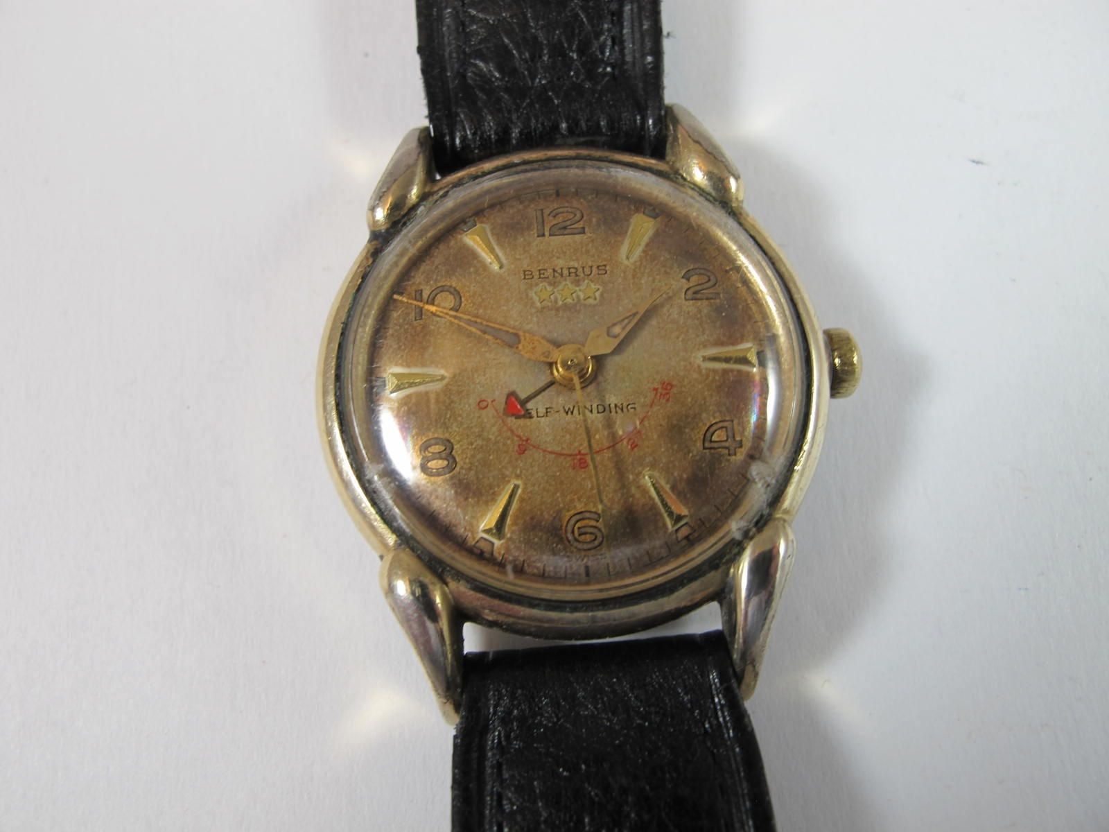BENRUS MENS VINTAGE GOLD PLATED WATERPROOF SELF WINDING WITH WIND INDICATOR