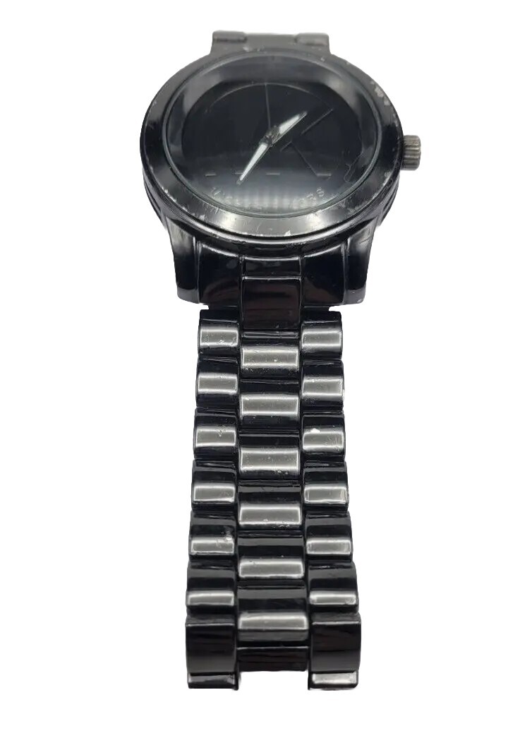 Michael Kors MK-1126 Hematite-Black Logo-Faced Stn.Steel 100m(10ATM) VTG Pre-own