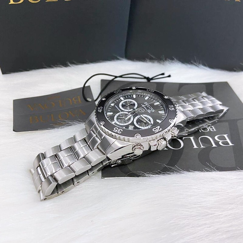 Men Bulova Classic Black Marine Star Chronograph 98B401 Quartz Watch 7.5-8-8.5