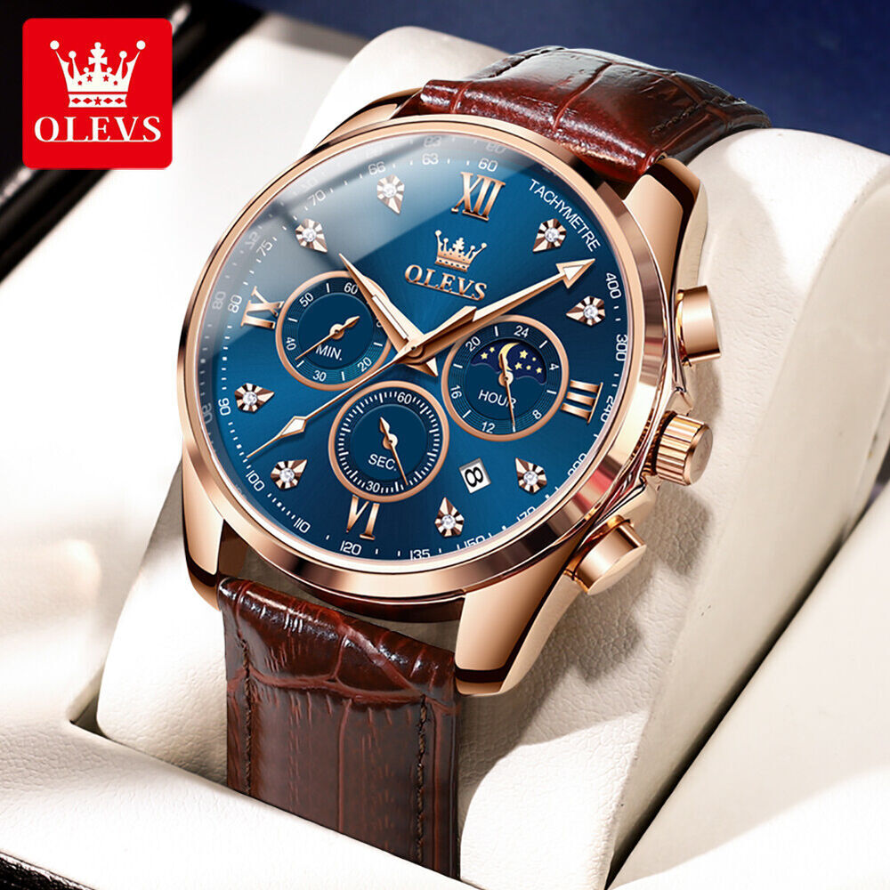 OLEVS Man’s Watch Chronograph Diamond Date Moon Phases Waterproof Wristwatches