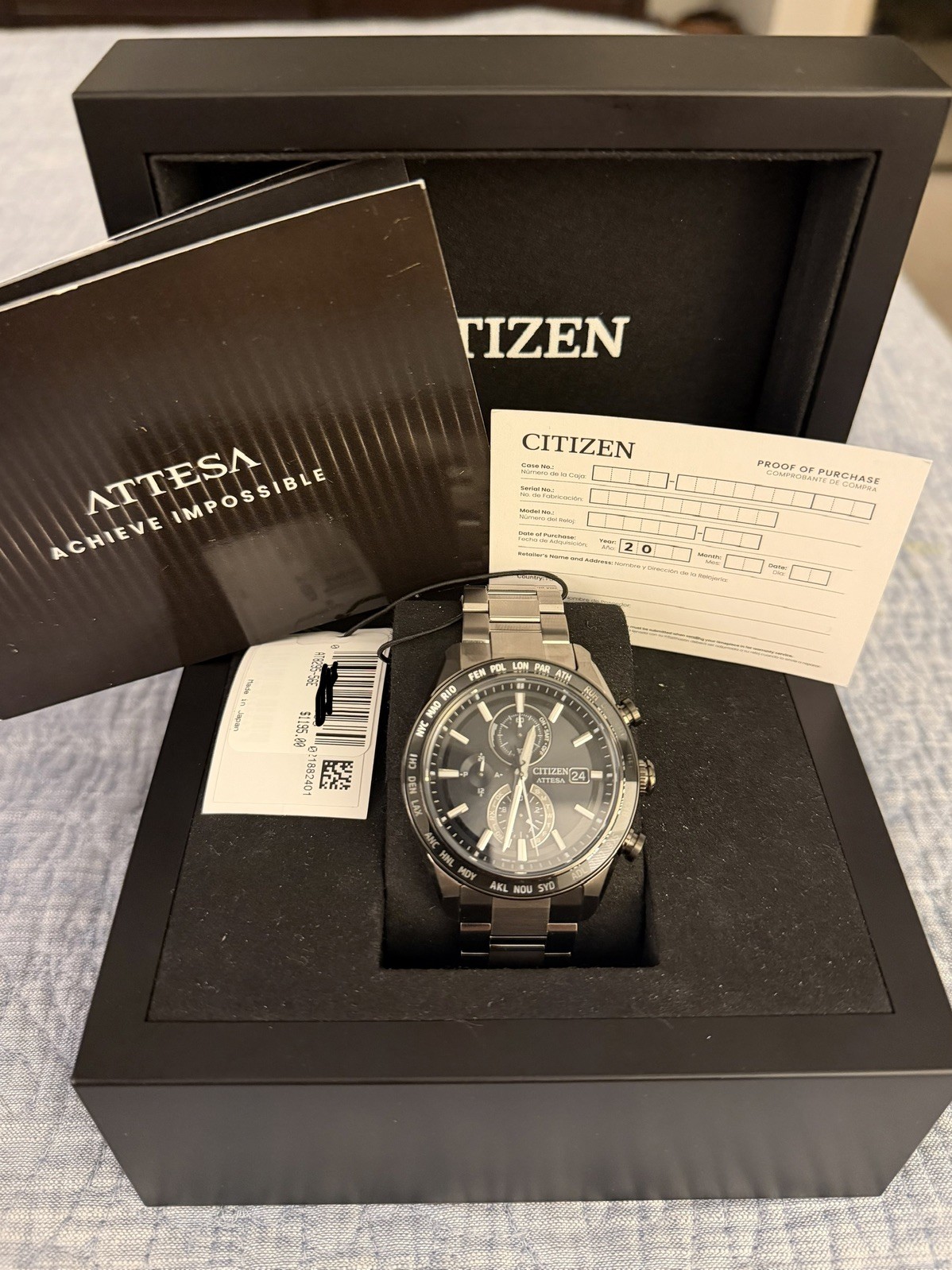 CITIZEN Attesa AT8295-56E Black Titanium Solar Men’s Watch New in Box