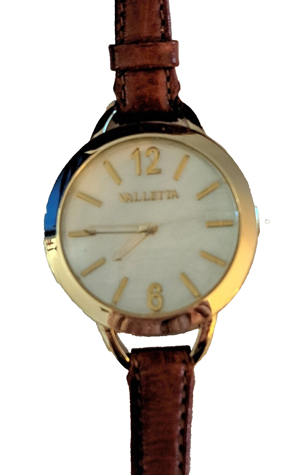 Valletta Women’s 8.5 In Goldtone Watch Brown Band New Battery