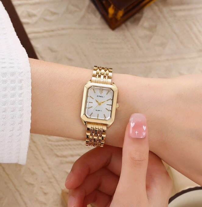 XIMILI Women’s Quartz Rectangle Watch Gold-Tone Bracelet White Dial