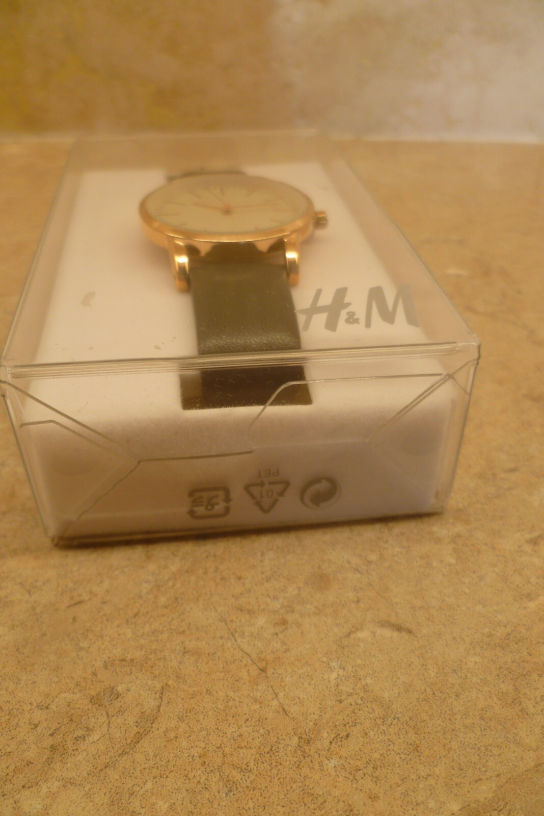 Smart Quartz H&M Watch Rose Gold Black Strap Champagne Ivory 30mm Face Dial