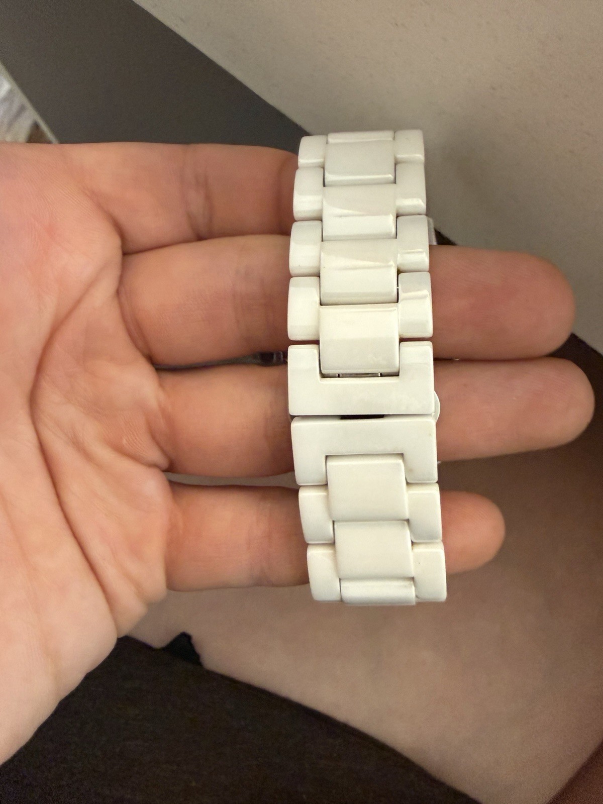 Fossil CE-1010 White Ceramic Bracelet Watch Quartz Day/Date Gem-Set Bezel