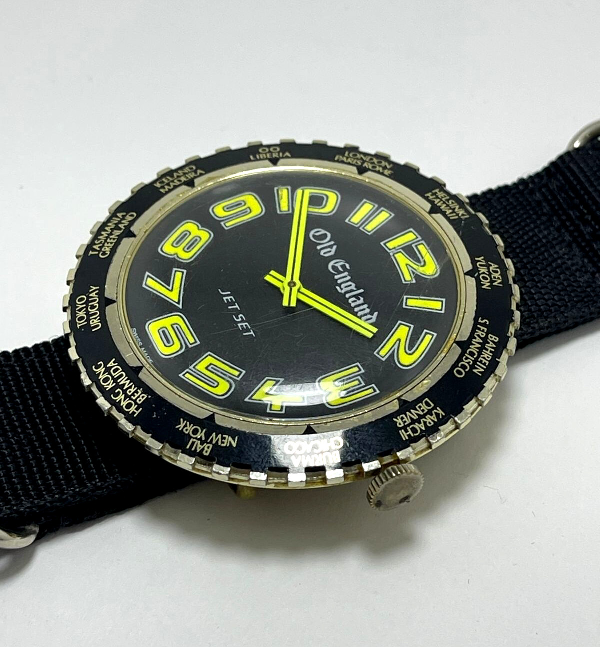 VINTAGE OLD ENGLAND JET SET MANUAL WORLD TIME Cal. BASE BFG 866 JUMBO 60s