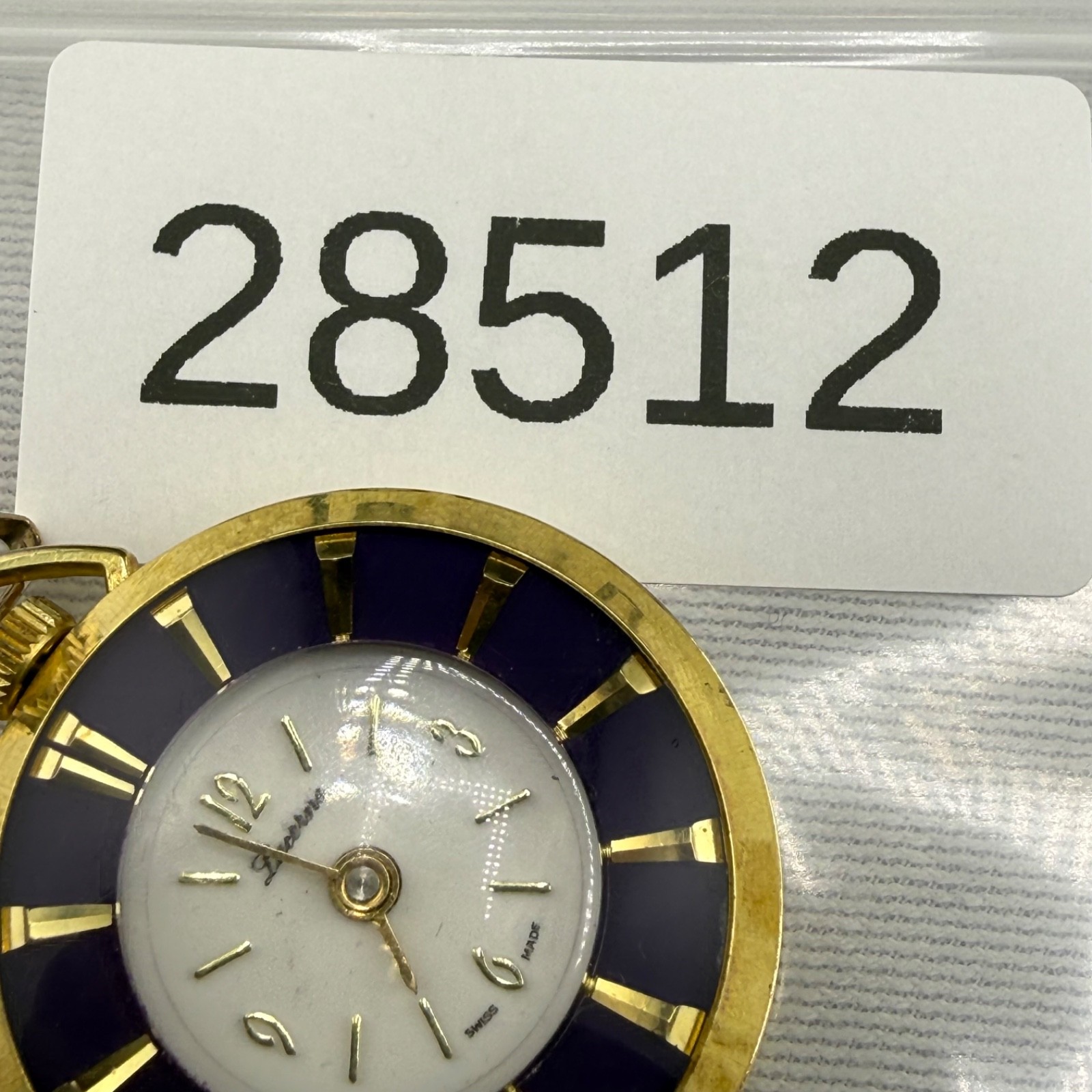 Vintage Lucerne Woman’s Pocket Watch Gold Tone Blue Enamel Does Not Wind Or Tick