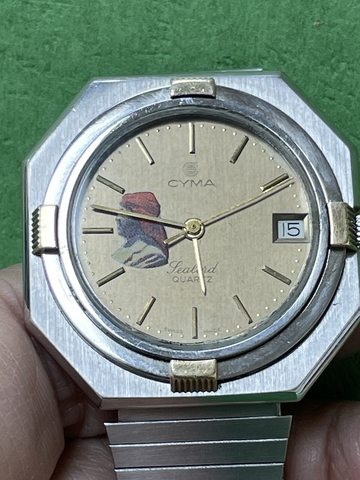 SWISS Cyma President Saddam Hussein Iraq Watch Men Black Dial SS 18k Gold R35