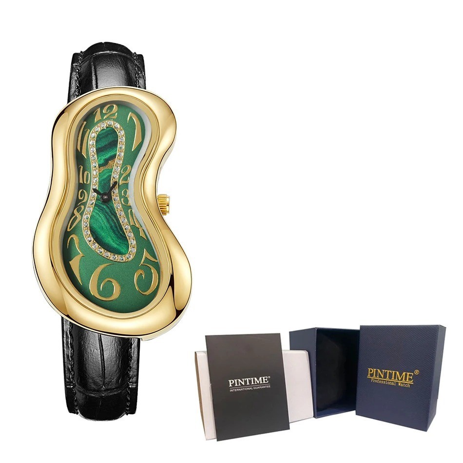 Y2K Men Women Crash Melting Twist Watch Genuine Leather Creative Wristwatch Gift